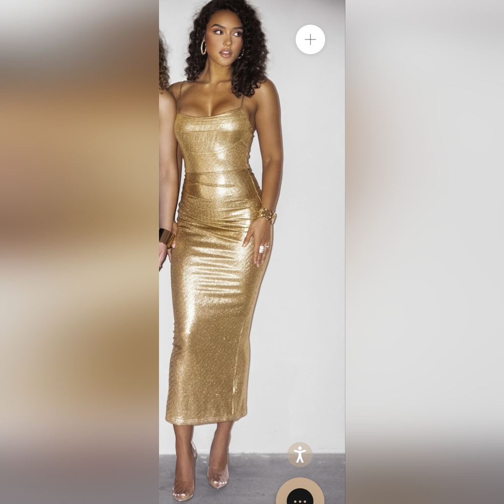 Jluxlabel Rubi Gold Cowl Neck Dress L